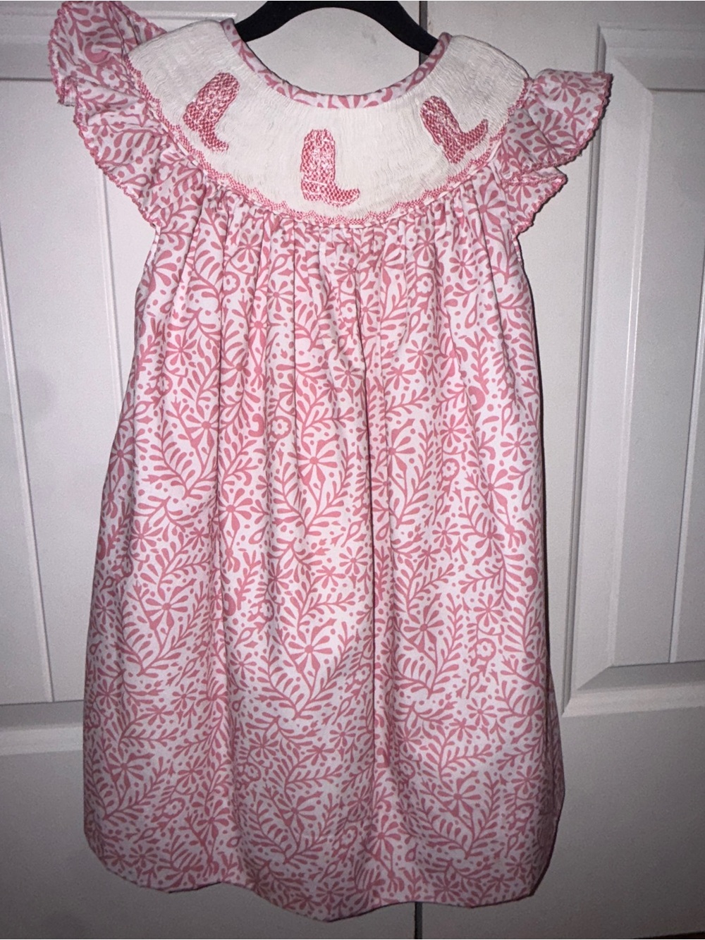 Pink Smocked Floral Ruffle Kids Dress